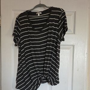 Nine Britton Black and White Striped Short Sleeve Top